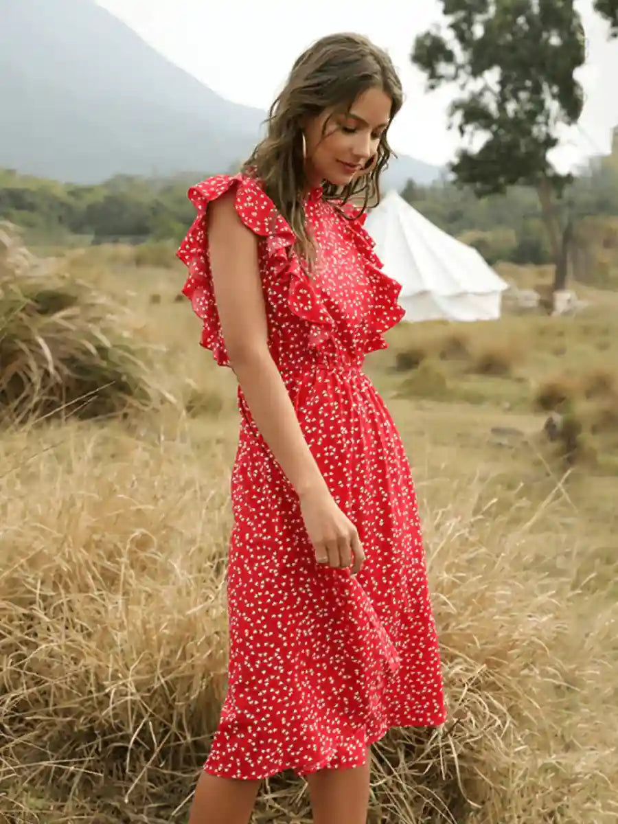 Red Boho Midi Dress