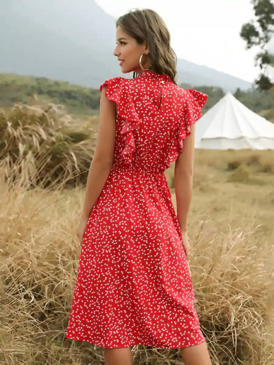Red Boho Midi Dress