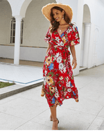 Red Floral Bohemian Long Dress