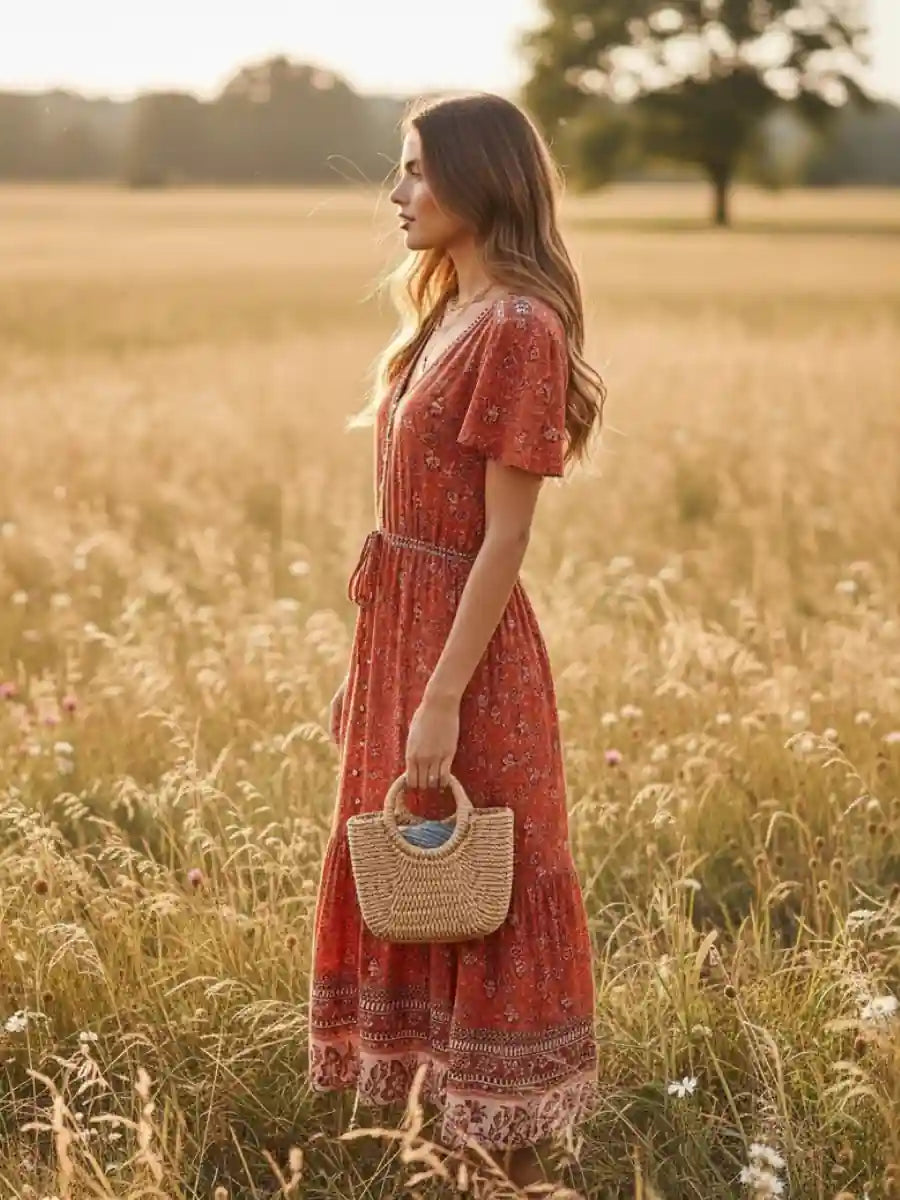 Red Maxi Dress Boho Style