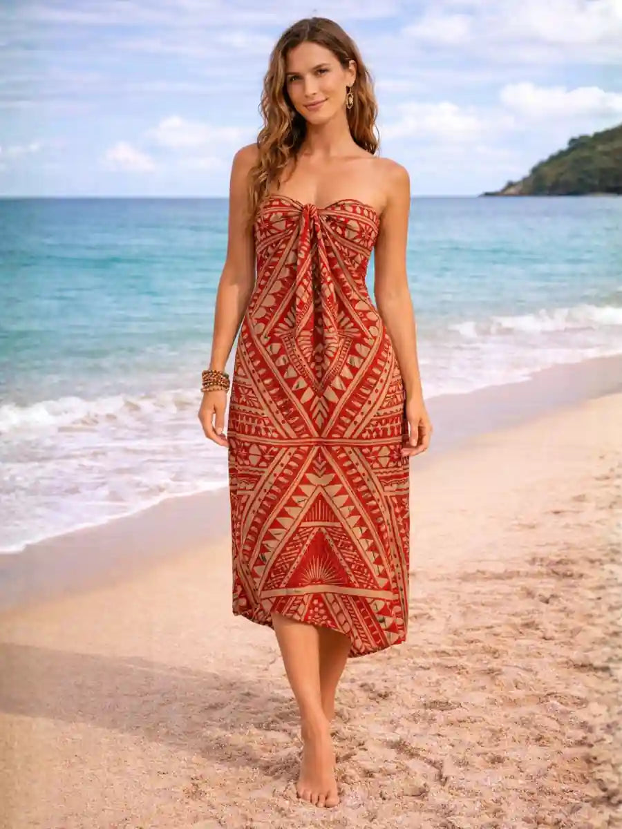Red Tribal Boho Beach Sarong Wrap