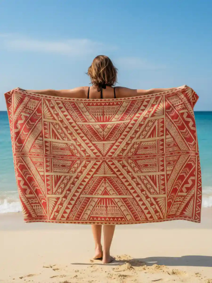 Red Tribal Boho Beach Sarong Wrap