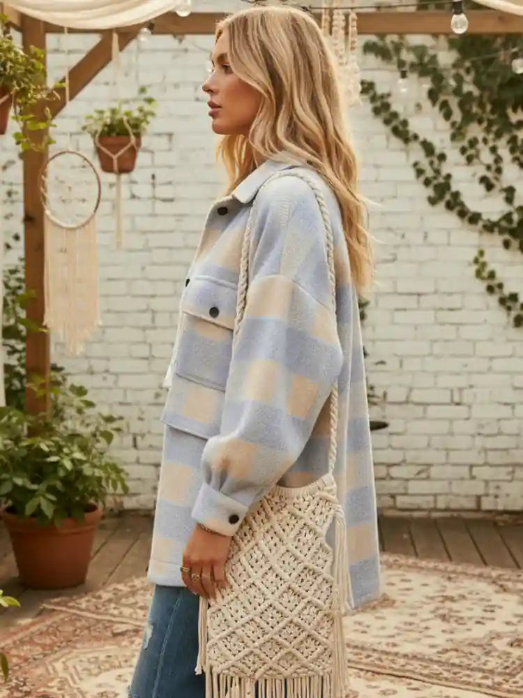Relaxed Fit Boho Plaid Jacket