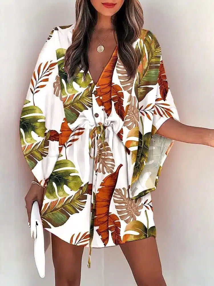 SUNSIOM Women's 2023 Summer Elegant Boho Maxi Dress Short Sleeve V Neck  Floral Print Loose Beach Vacation Dress (C Apricot, S) at  Women's  Clothing store