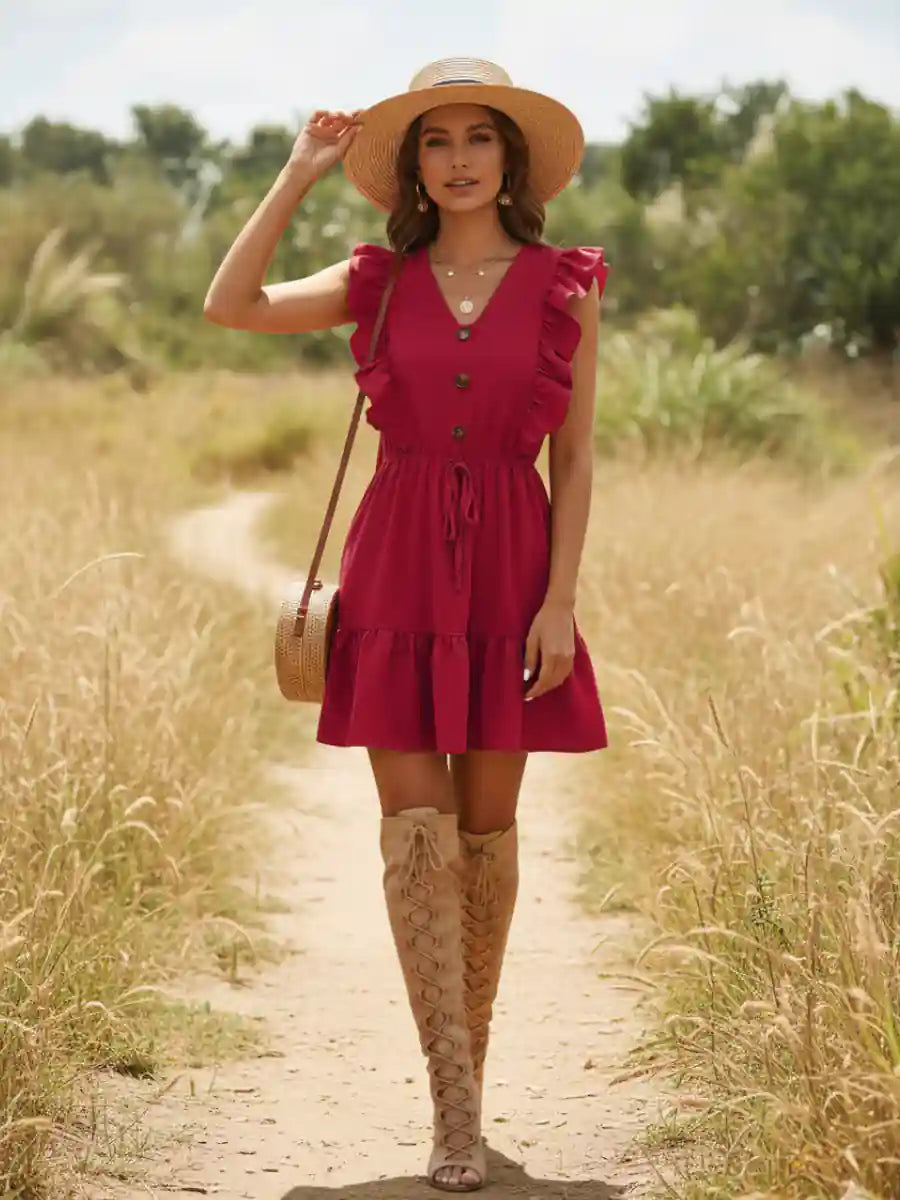 Ruffled Red Mini Hippie Dress