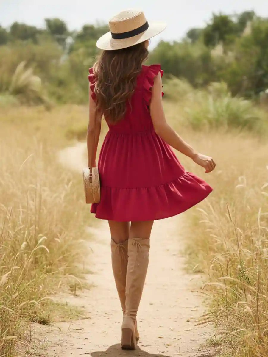 Ruffled Red Mini Hippie Dress