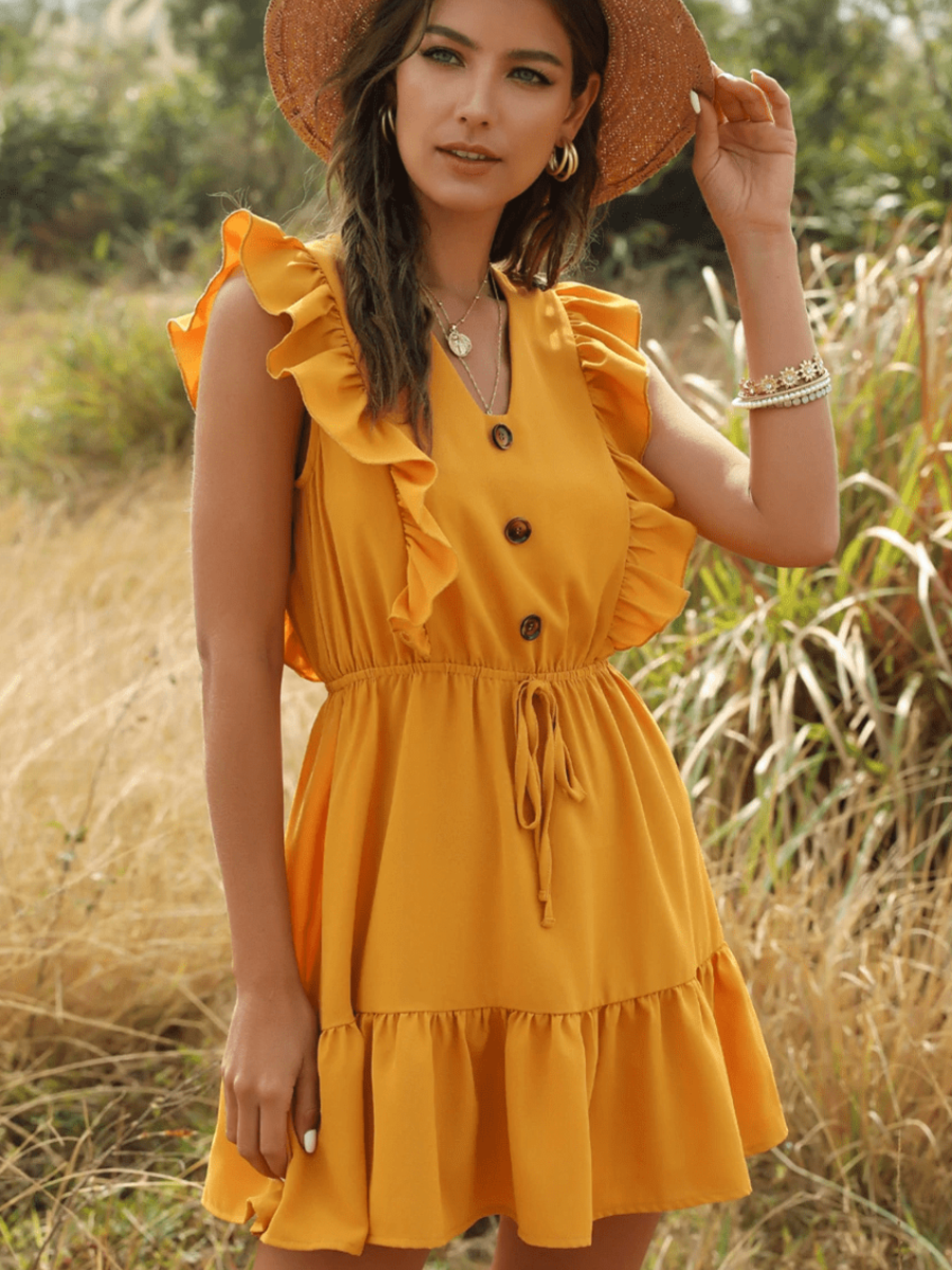 Ruffled Yellow Mini Hippie Dress