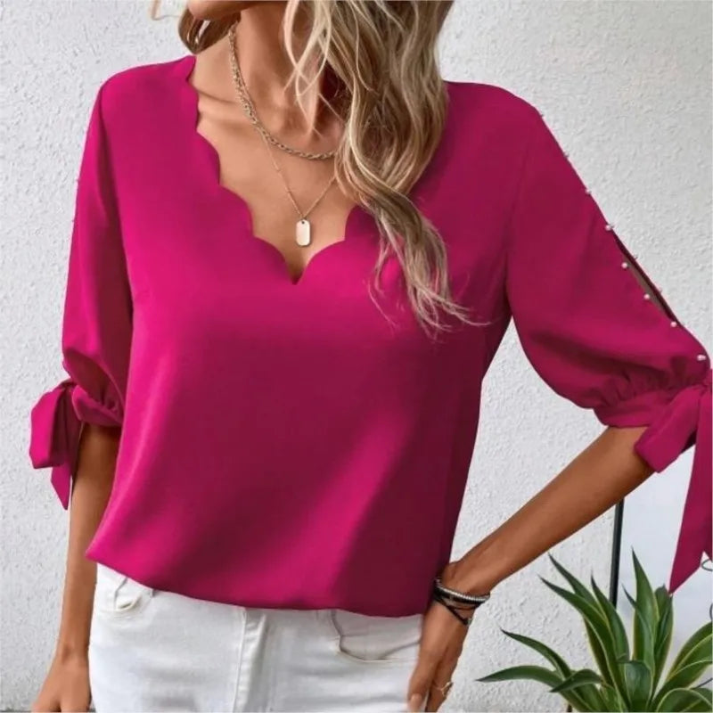 Boho Garnet Blouse with Split Sleeves Pearls