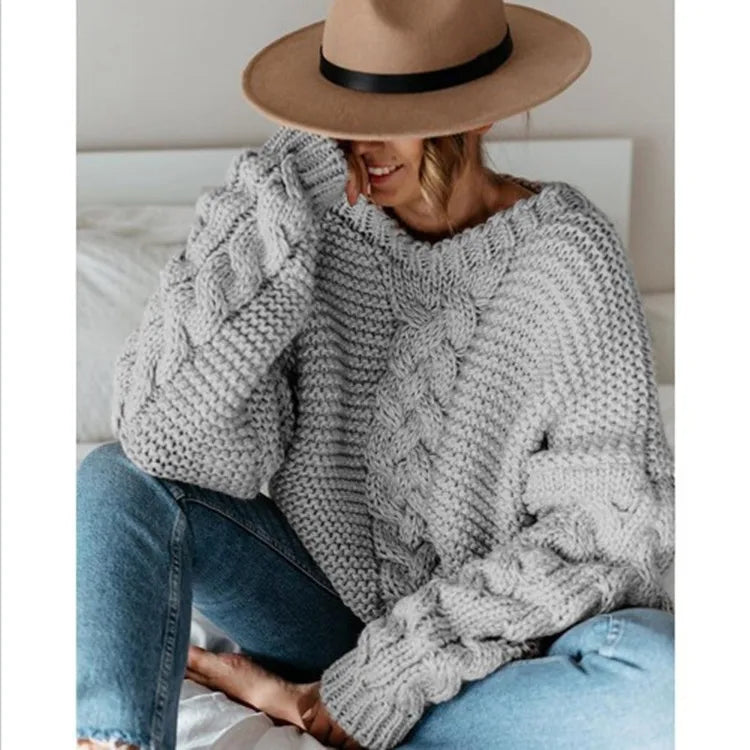 Boho Chic Grey Knit Pullover