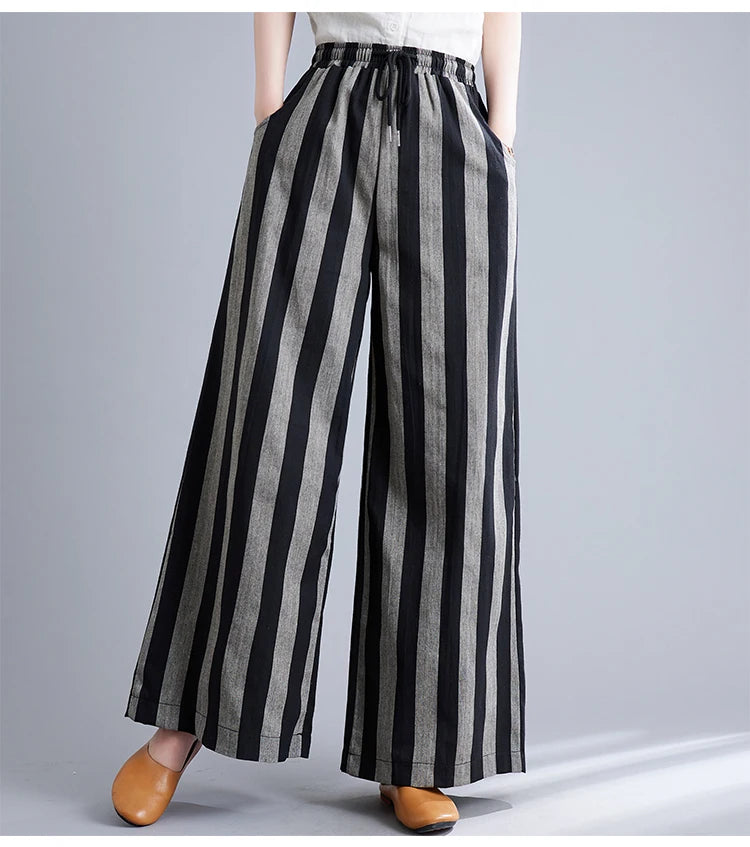 Boho Fluid Striped Split Black Pants