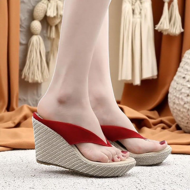 Boho Chic Red Wedge Flip Flop