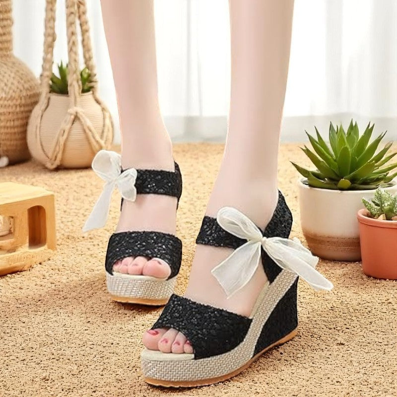 Boho Elegant Black Wedge Sandals