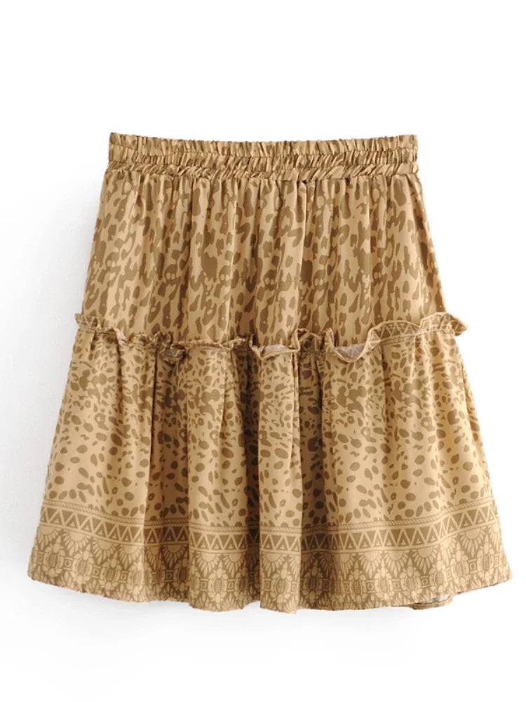 Boho flared Mini Skirt leopart pattern