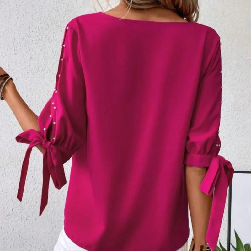 Boho Garnet Blouse with Split Sleeves Pearls