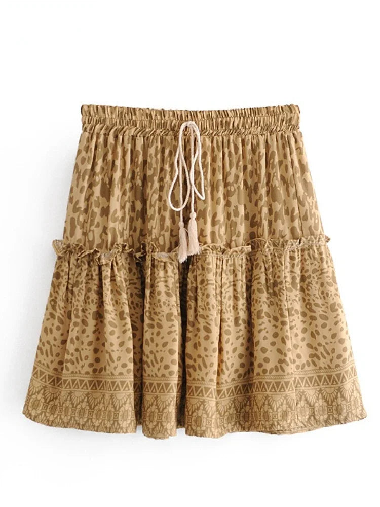 Boho flared Mini Skirt leopart pattern