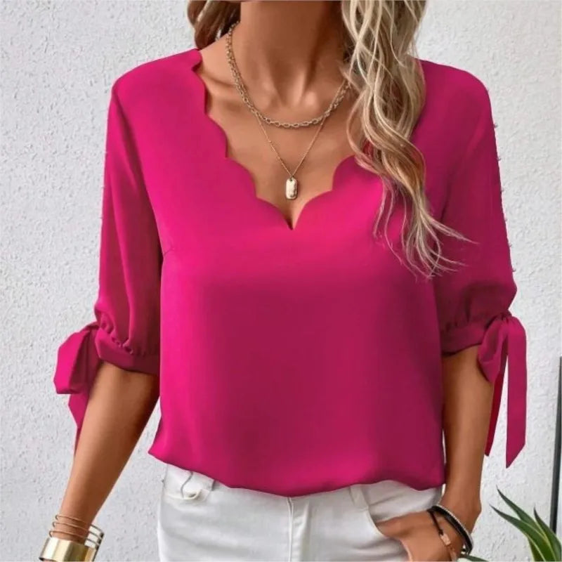 Boho Garnet Blouse with Split Sleeves Pearls