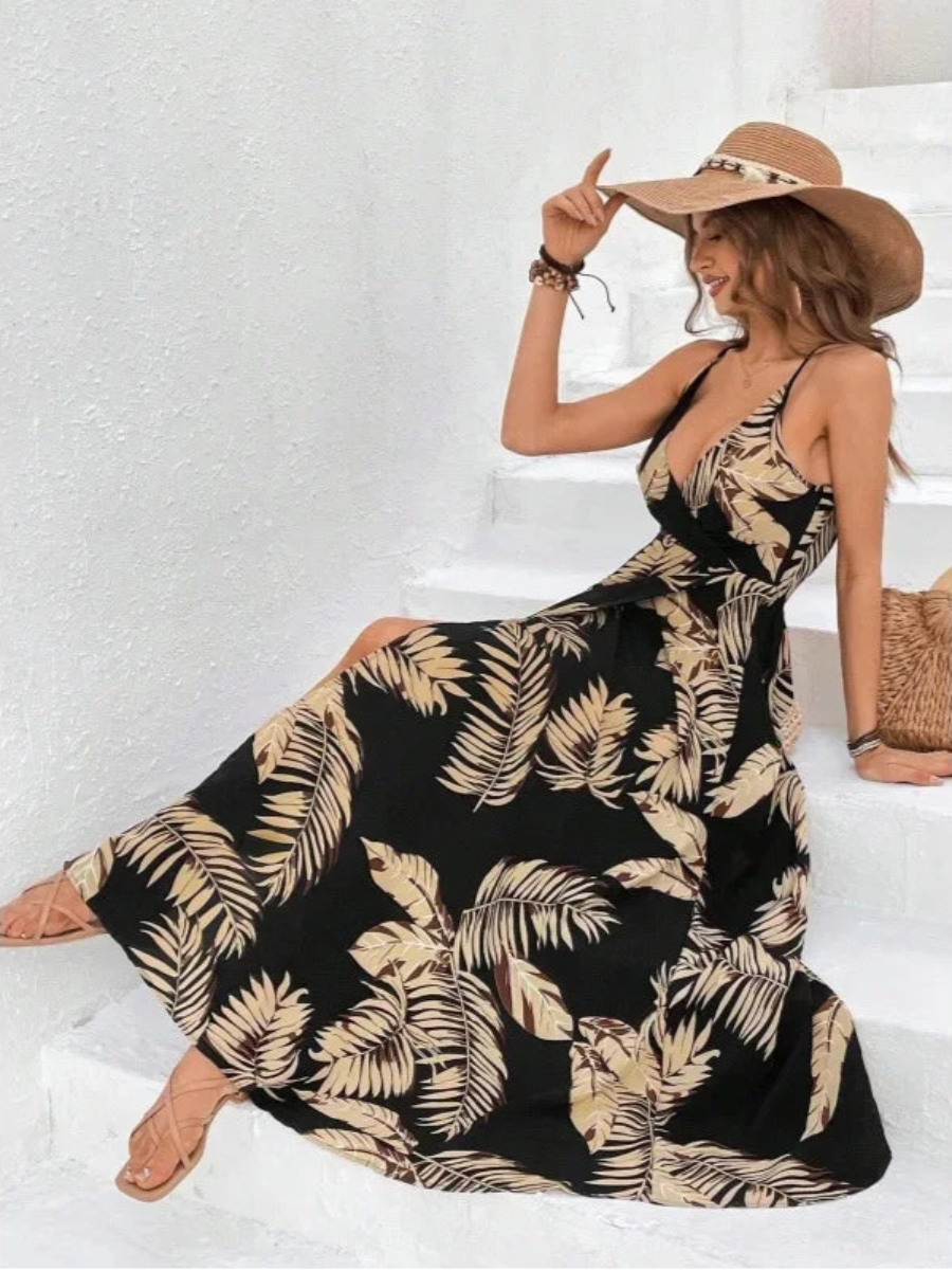 Boho Floral Print Split Maxi Dress