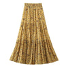 Boho Romantic Long Pleated Skirt with Floral Print in Beige