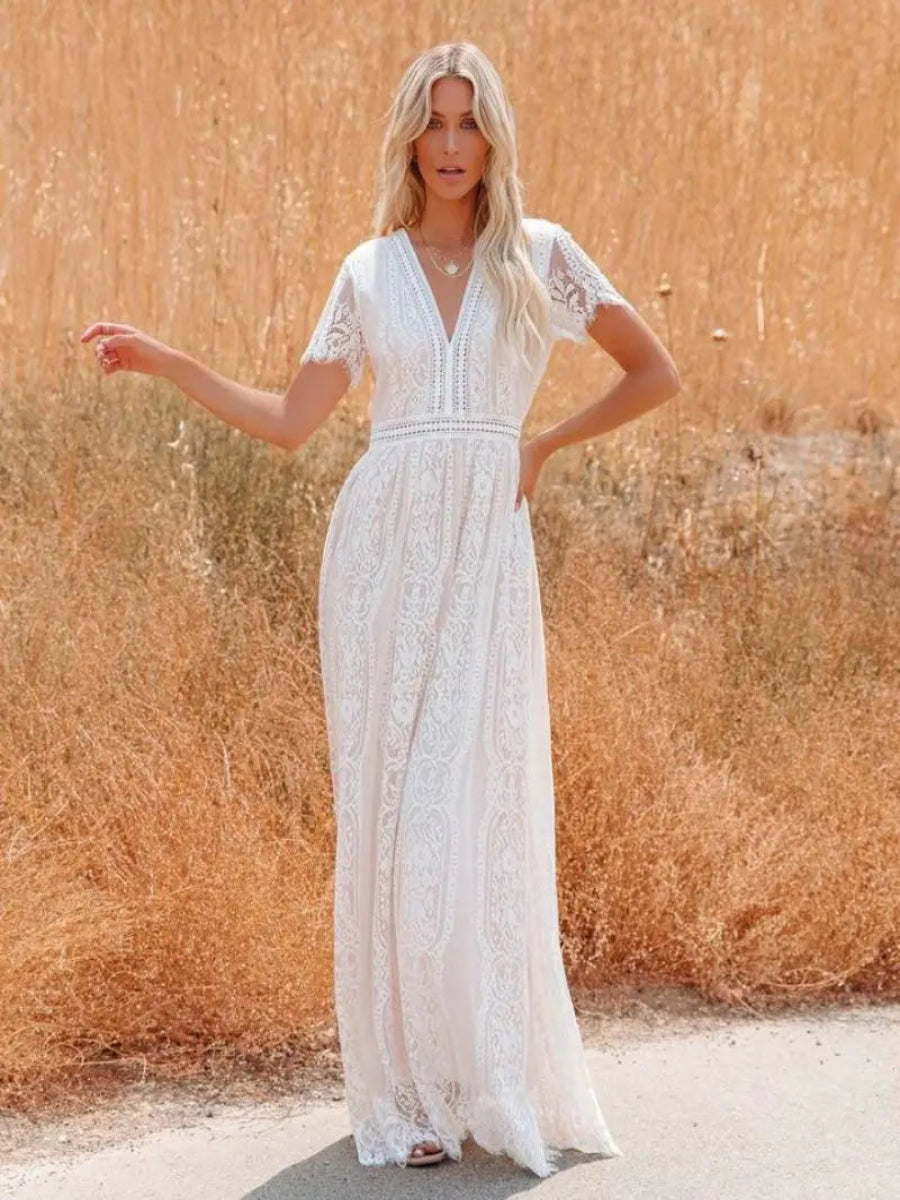 Long White Boho Maxi Dress