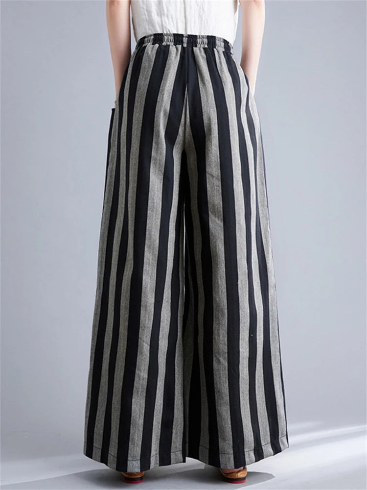 Boho Fluid Striped Split Black Pants