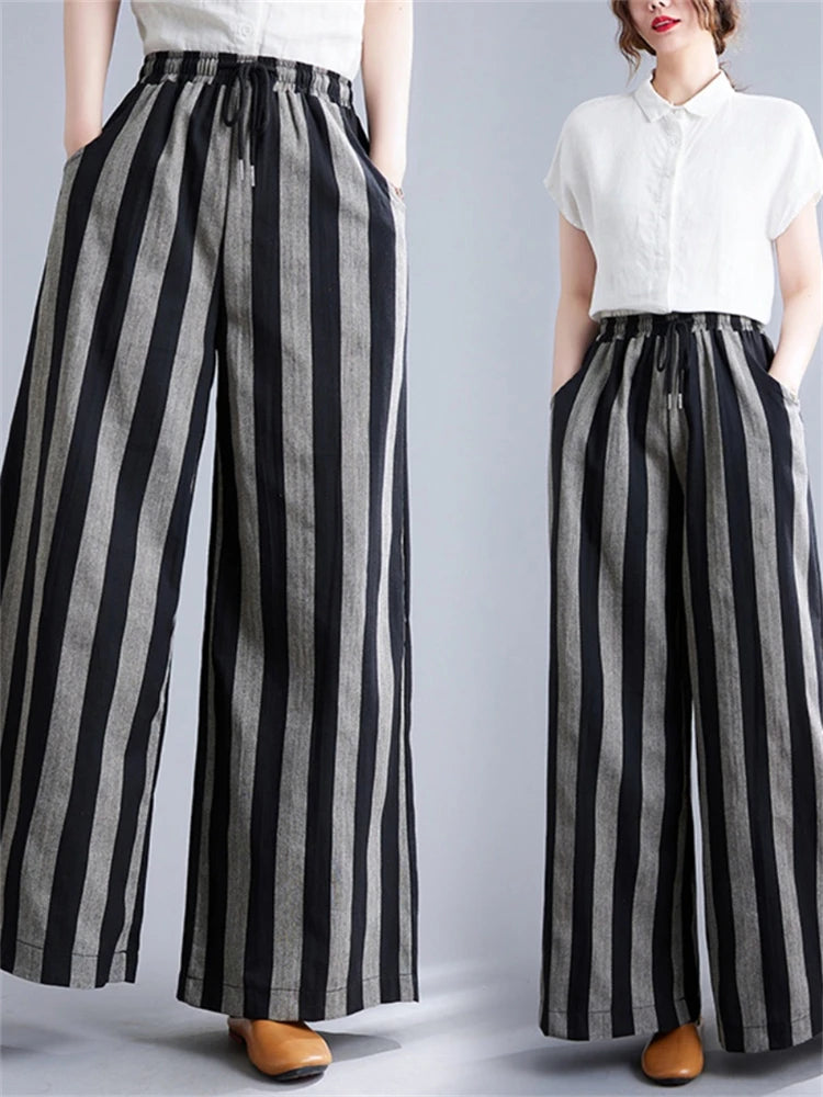 Boho Fluid Striped Split Black Pants