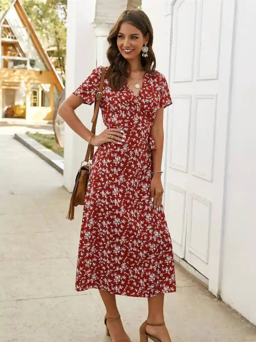 Short Sleeve Boho Maxi Dress