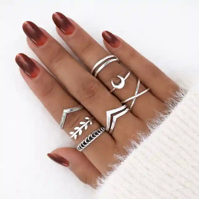 Silver Boho Rings Set