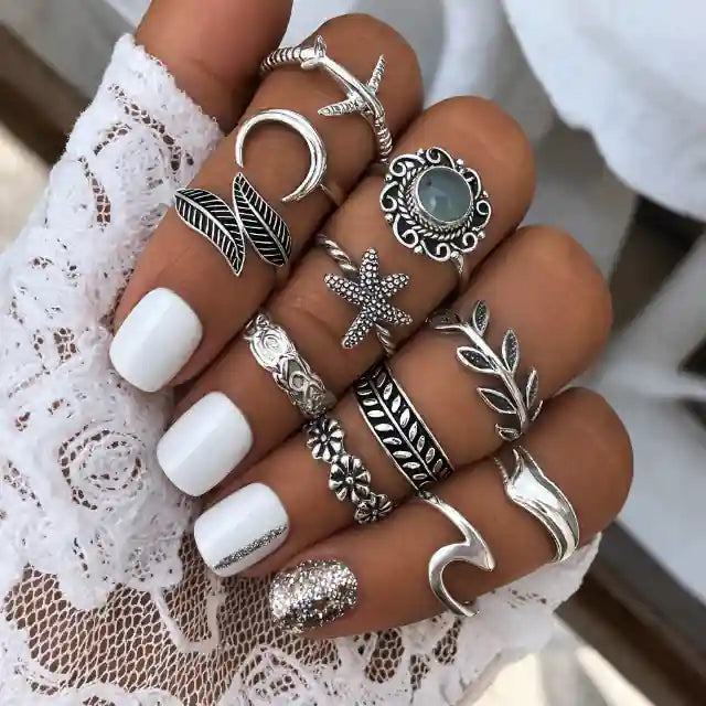Silver Boho Rings Set