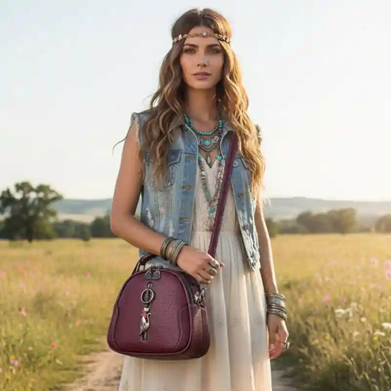Small Boho Leather Crossbody Bag