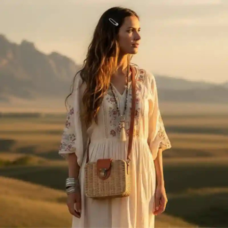 Small Boho Straw Shoulder Bag