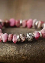 Stretchy Boho Bracelet - Natural Rhodonite