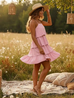 Trapeze Mini Dress in Bohemian style in Light Pink