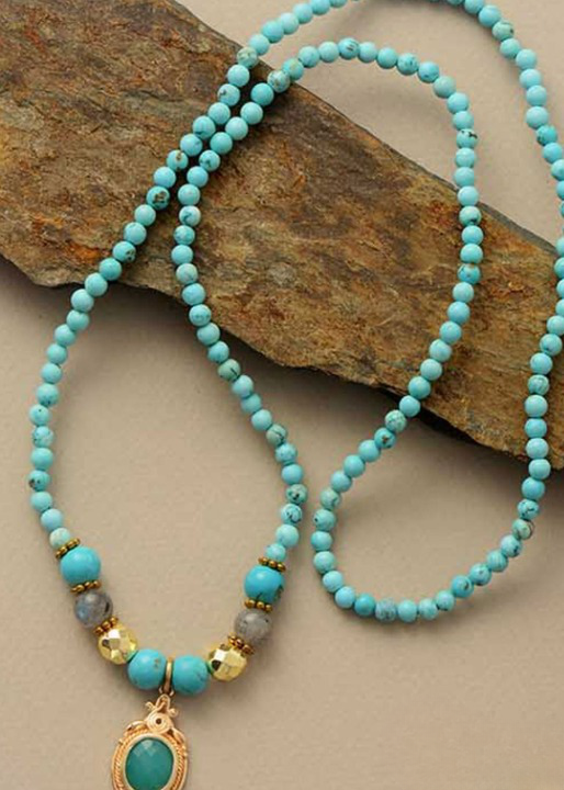 Turquoise Boho Beaded Necklace