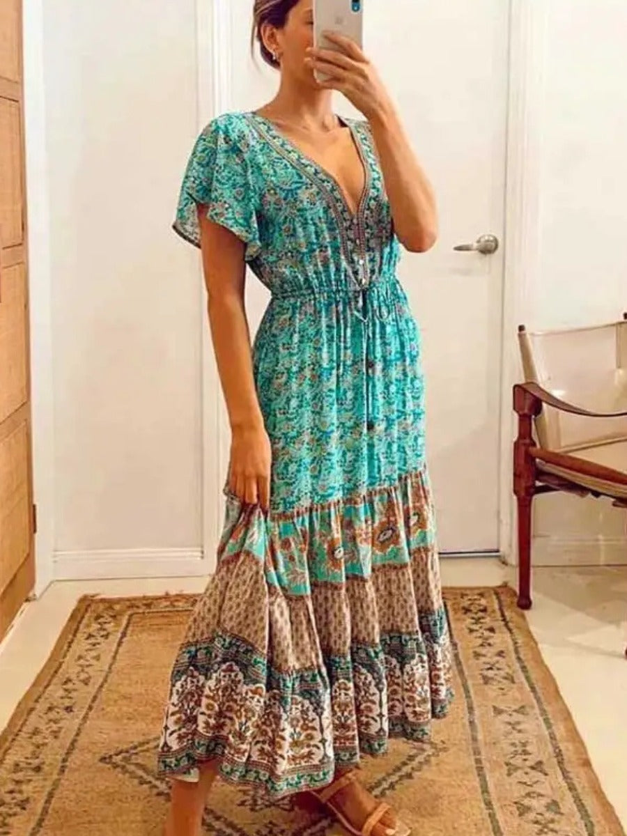 Turquoise Boho Maxi Dress