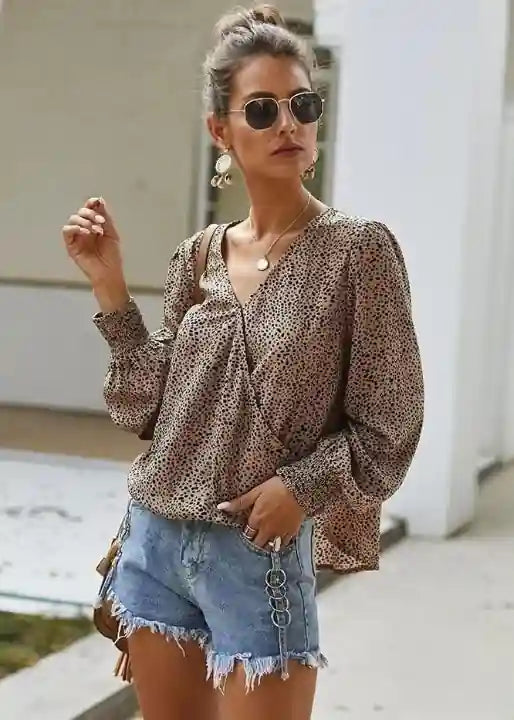 Vintage Muslin Boho Blouse with Polka Dots