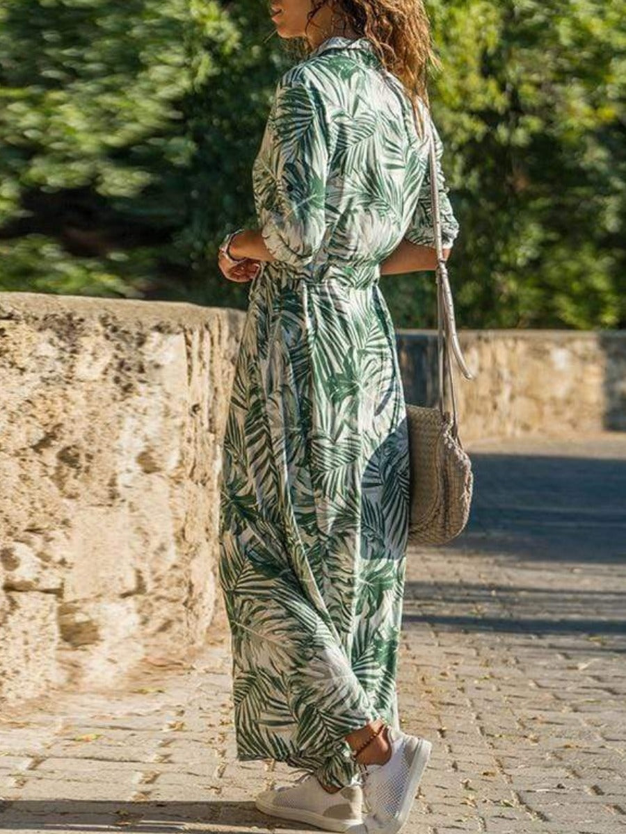 Green Long Sleeve Boho Maxi Dress