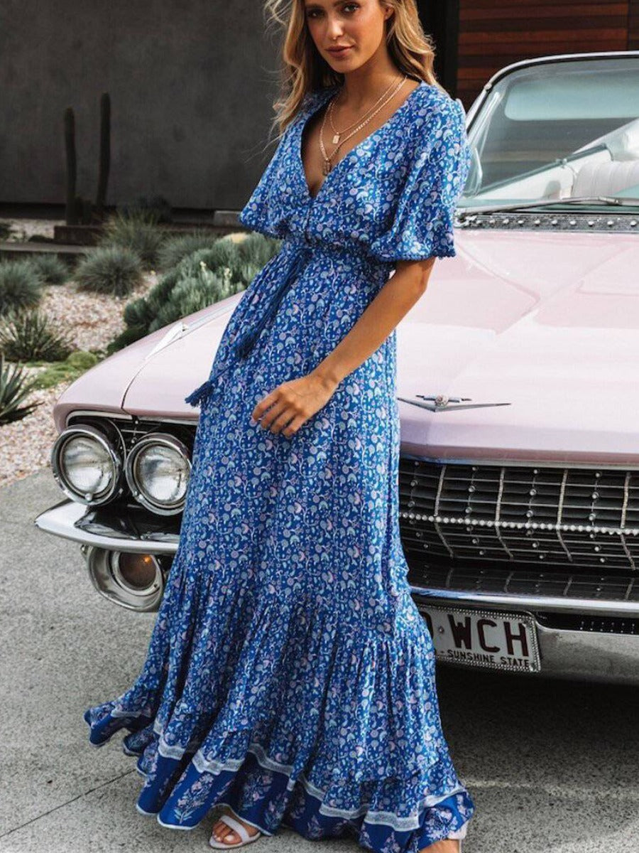 Long Hippie Chic Dress in Blue
