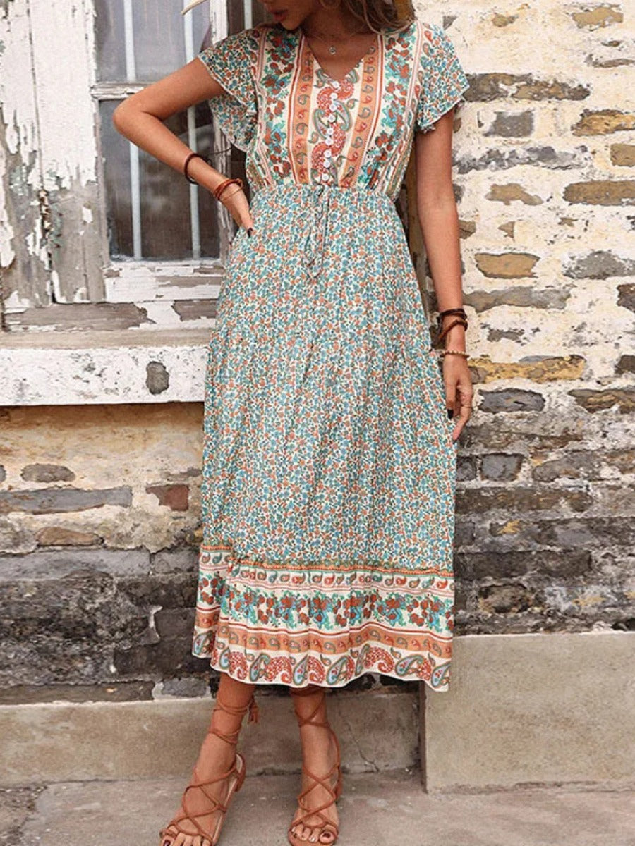 Green Boho Dress Maxi