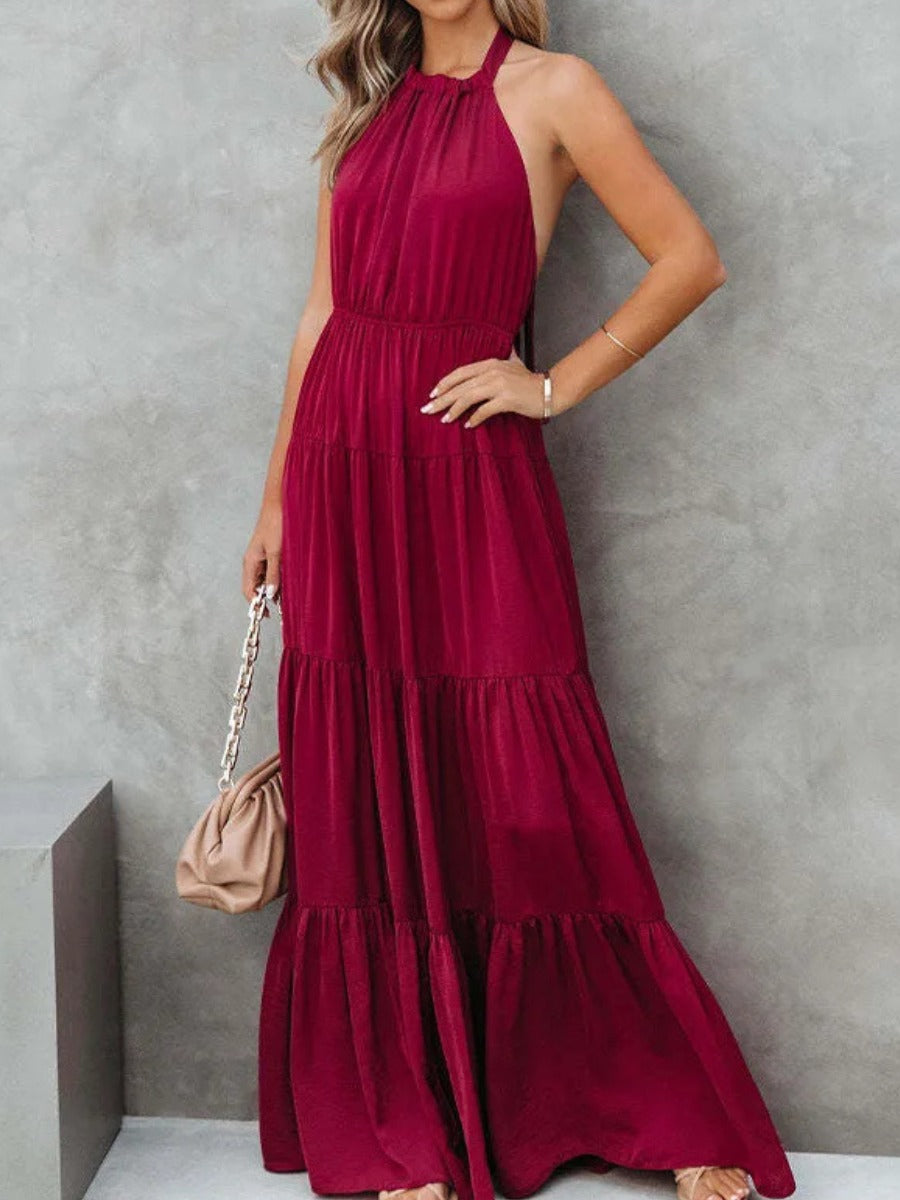 Boho Long Dress in Burgundy