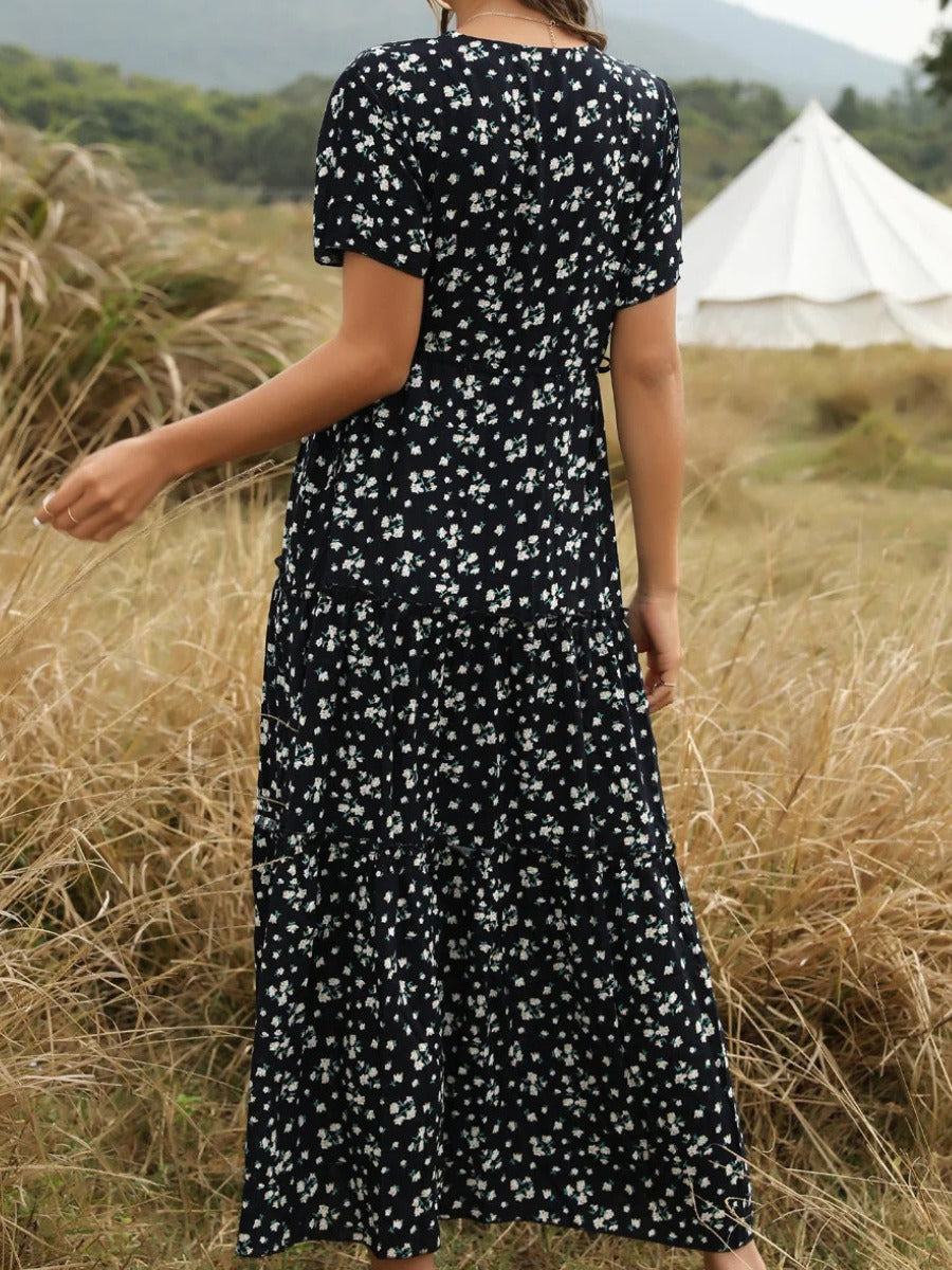 Vintage Black Boho Split Dress