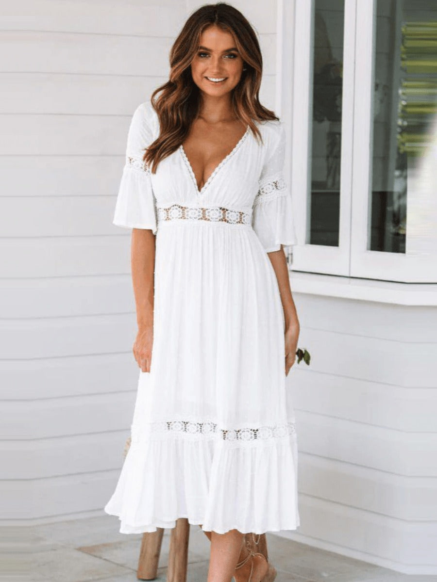 White Boho Midi Dress