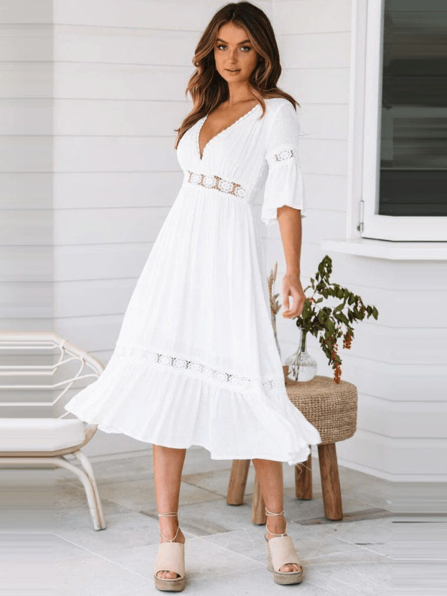 White Boho Midi Dress