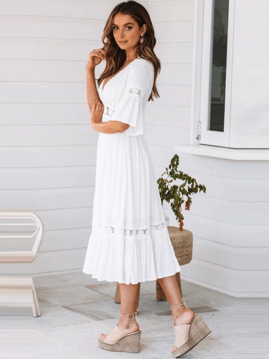 White Boho Midi Dress