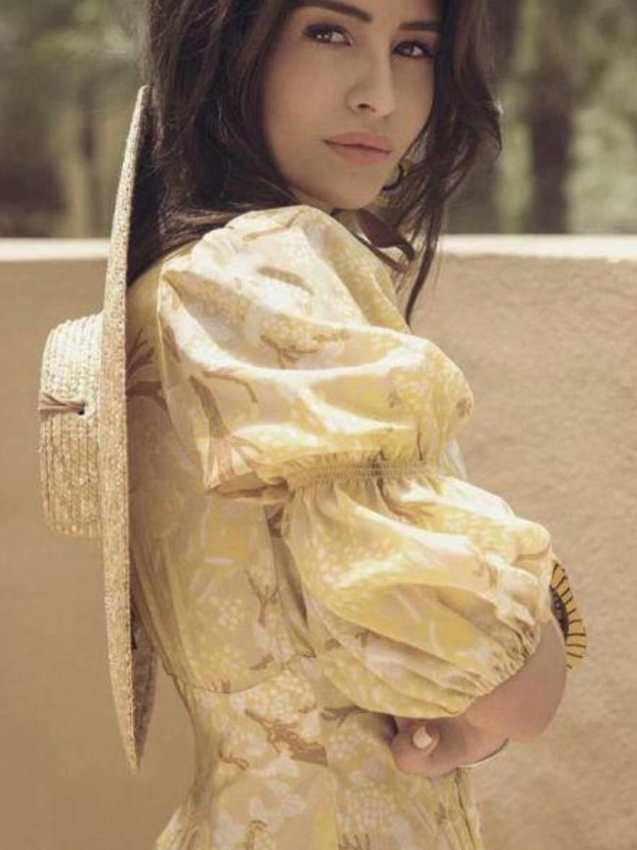 Boho Hippie Dress with Floral Print in Yellow