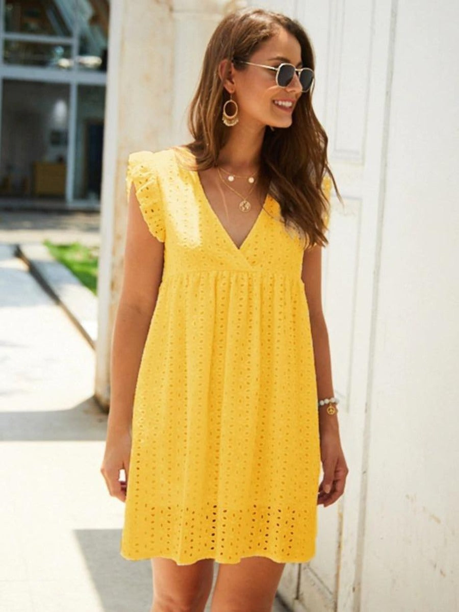 YELLOW BOHO MINI DRESS WITH EMBROIDERIES