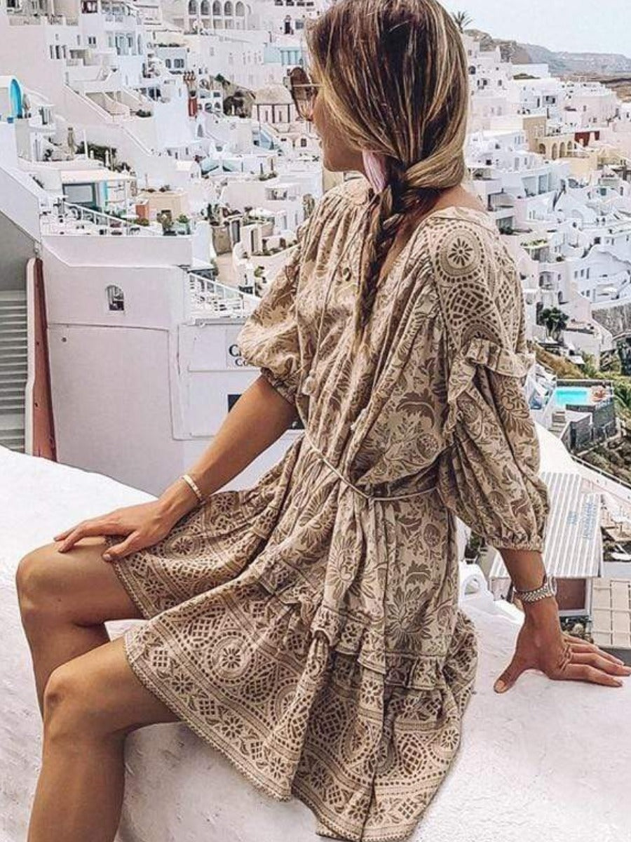 Boho Mini Dress with Sleeves
