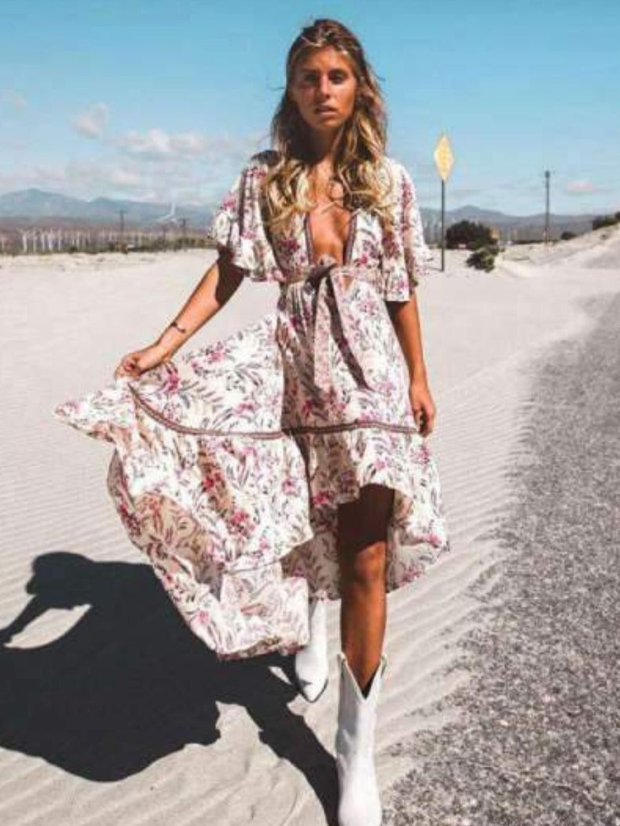 Bohemian Dress With Cowboy Boots Maxi Dress Summer Dress