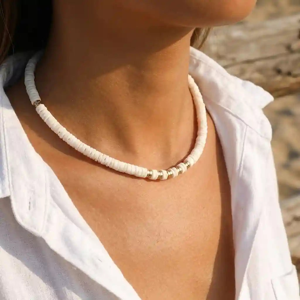 White Boho Bead Necklace