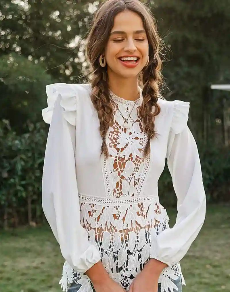 White Boho Blouse Long Sleeve