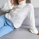 White Boho Knit Roll Neck Sweater